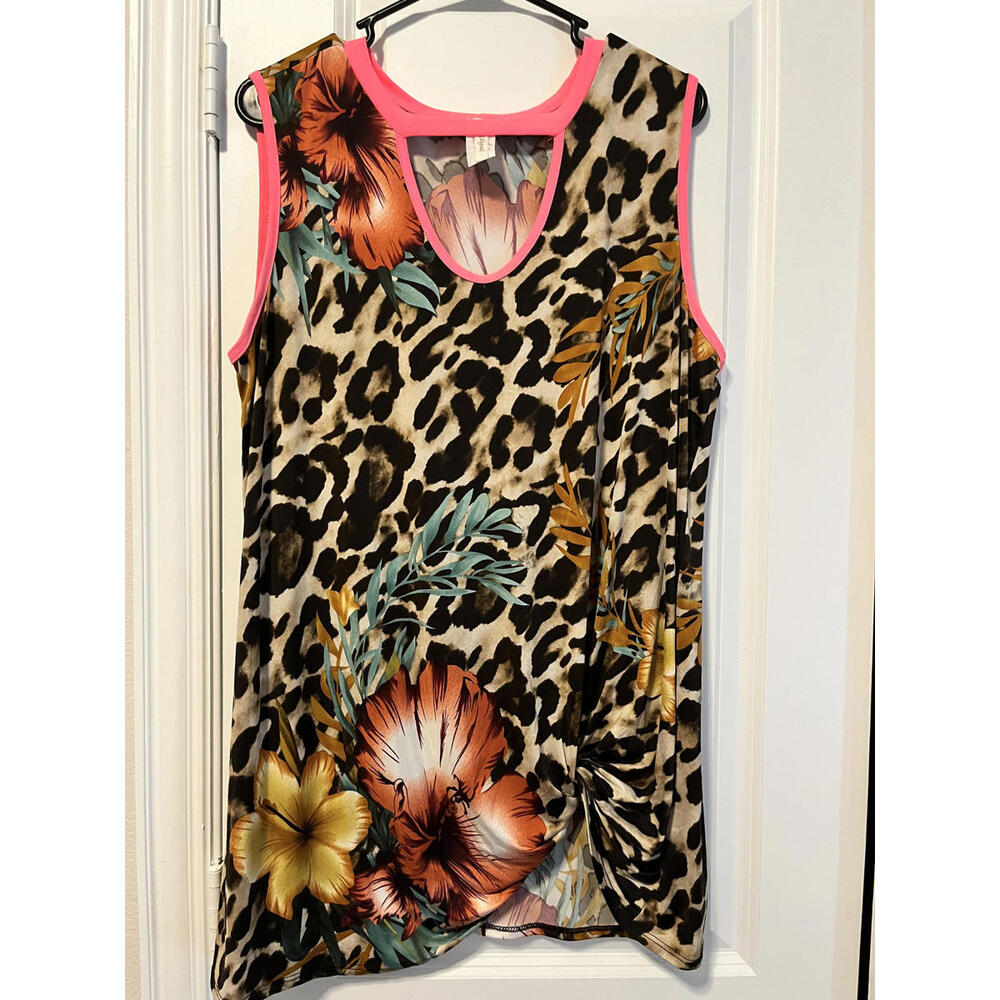 Leopard Floral Print Sleeveless Top – Size 3XL
